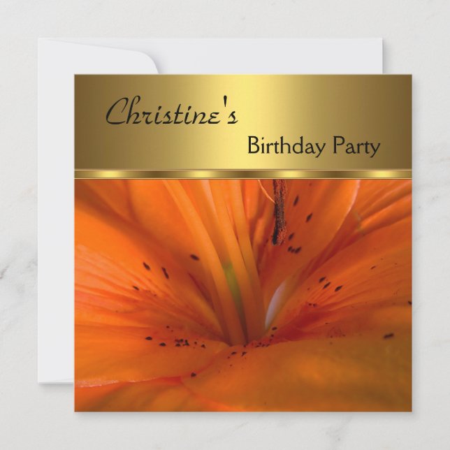 Invitación elegante cumpleaños fiesta flor dorada  (Anverso)