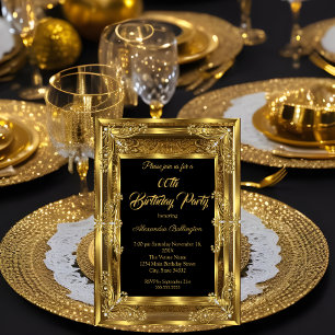 Invitación Elegante Cumpleaños Fiesta Foto Royal Oro Gemas