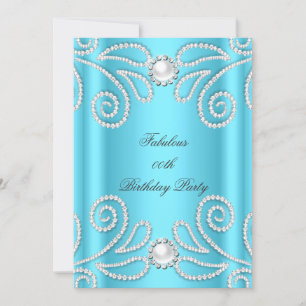 Invitación Elegante Cumpleaños Fiesta Perla Diamante Azul Bon