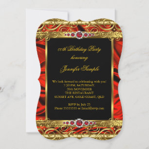 Invitación Elegante Cumpleaños Fiesta Rojo Oro Damasco Perla