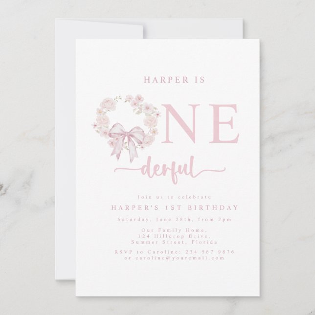 Invitación Elegante Cumpleaños Fiesta Rosa Fancy One 1 (Anverso)