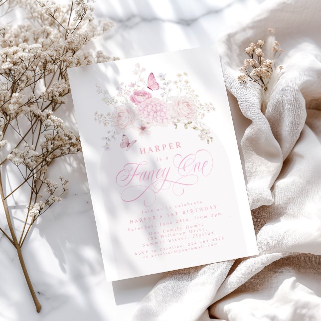 Invitación Elegante Cumpleaños Fiesta Rosa Fancy One 1 (Subido por el creador)