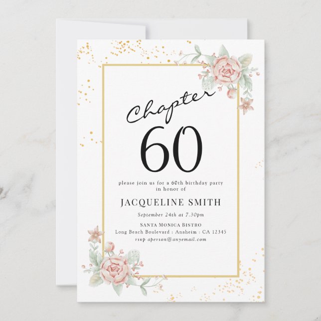 Invitación Elegante cumpleaños Floral 60 (Anverso)