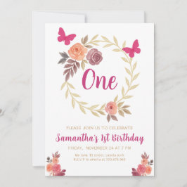 Invitación Elegante Cumpleaños Floral Acuarela 1