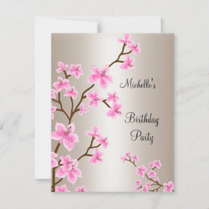 Invitación Elegante Cumpleaños Floral Beige Crema Rosa