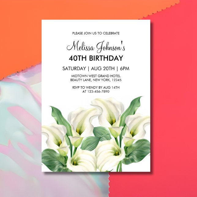 Invitación Elegante cumpleaños floral de Calla blanca Lily (Subido por el creador)