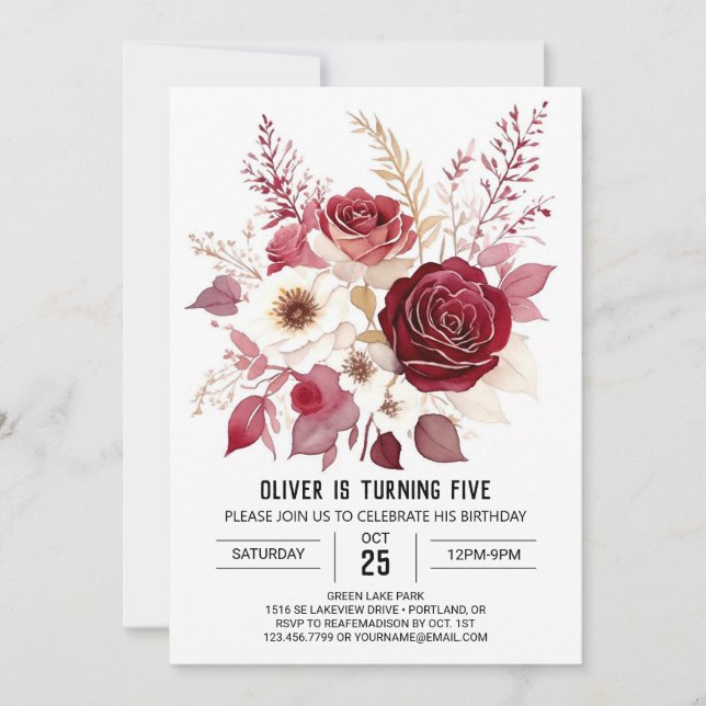 Invitación Elegante cumpleaños floral de flores silvestres de (Anverso)