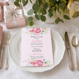 Invitación Elegante Cumpleaños Floral de Hortensia Rosa 