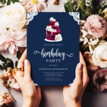 Elegante cumpleaños floral de la Marina Azul de Bo