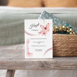 Invitación Elegante cumpleaños floral de mariposa rosa Rubor