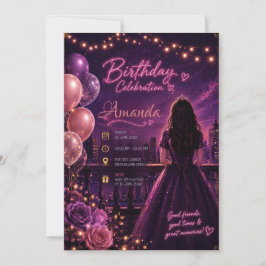 Invitación Elegante Cumpleaños Floral Rosa Dulces 16