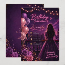 Invitación Elegante Cumpleaños Floral Rosa Dulces 16 