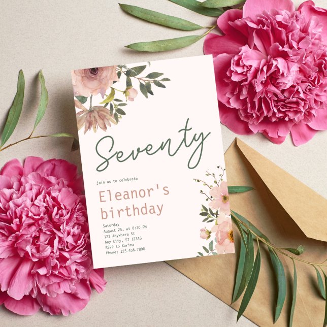 Invitación Elegante cumpleaños floral rosa Rubor (Subido por el creador)