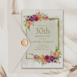 Invitación Elegante Cumpleaños Floral Vintage para Mujeres 30