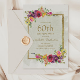 Invitación Elegante Cumpleaños Floral Vintage para Mujeres 60