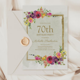 Invitación Elegante Cumpleaños Floral Vintage para Mujeres 70