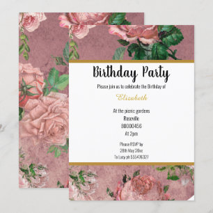 INVITACIÓN ELEGANTE CUMPLEAÑOS FLORALES DE ROSE ROSE GARDEN P