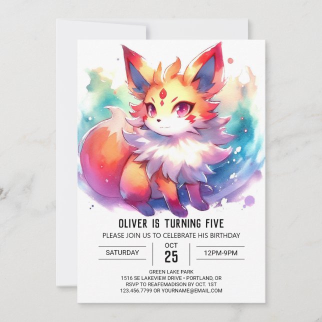 Invitación Elegante cumpleaños Fox para niños (Anverso)