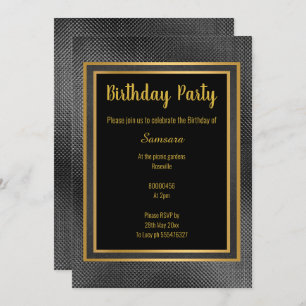 INVITACIÓN ELEGANTE CUMPLEAÑOS GRABADO EN RELIEVE DE NEGRO ME