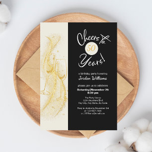 Invitación Elegante Cumpleaños Gris Dorado 50 Años