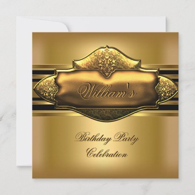 Invitación Elegante Cumpleaños Hombre 60 años en Oro (Anverso)