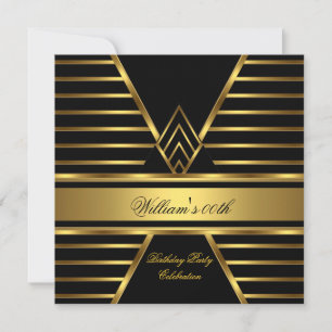 Invitación Elegante Cumpleaños Hombre Raya Oro Negro Hombres