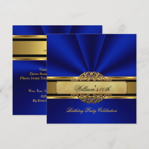 Invitación Elegante Cumpleaños Hombre Royal azul Dorado Fiest