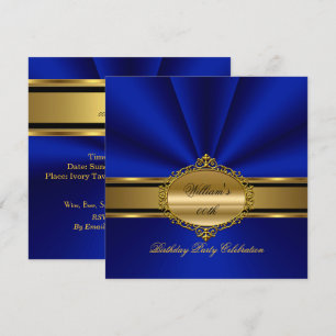Invitación Elegante Cumpleaños Hombre Royal Azul Oro Fiesta H