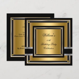 Invitación Elegante Cumpleaños Hombres chicos Negro Oro Plata