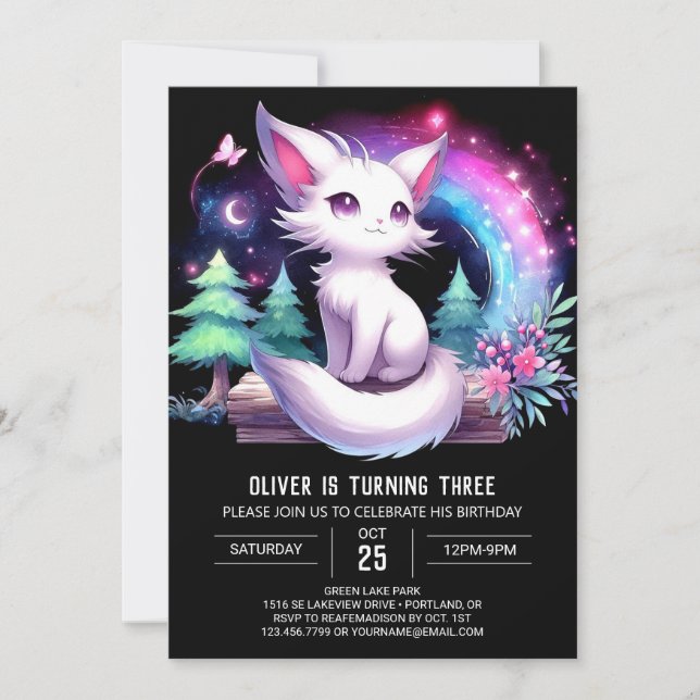 Invitación Elegante cumpleaños mágico de gato (Anverso)