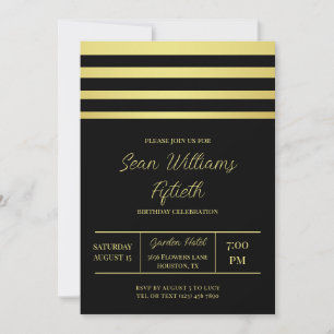 Invitación Elegante cumpleaños Masculino de bandas de oro