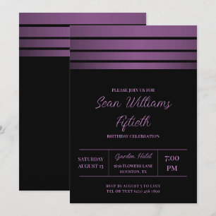 Invitación Elegante cumpleaños Masculino de franjas violetas