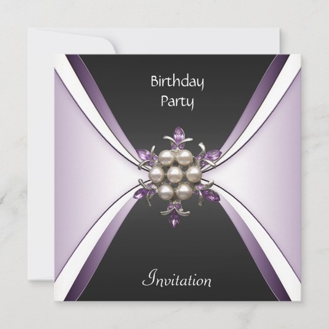 Invitación Elegante Cumpleaños Mauve Jewel Negro (Anverso)