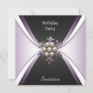 Invitación Elegante Cumpleaños Mauve Negro Joya