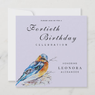 Invitación Elegante cumpleaños Milestone Bluebird acuarela