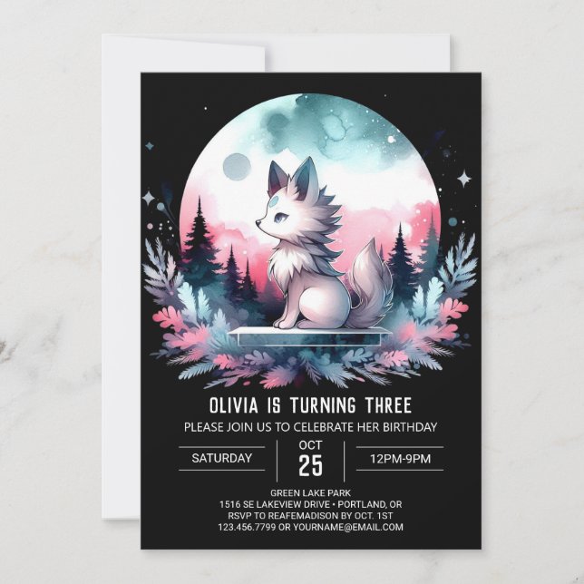 Invitación Elegante cumpleaños Minimalista de lobo (Anverso)