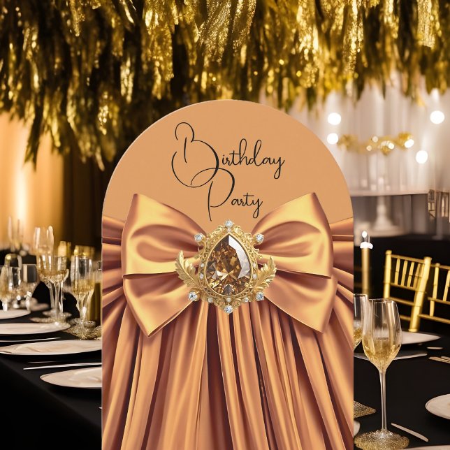 Invitación Elegante cumpleaños Mocha Caramel Gold Jewel Bow (Subido por el creador)