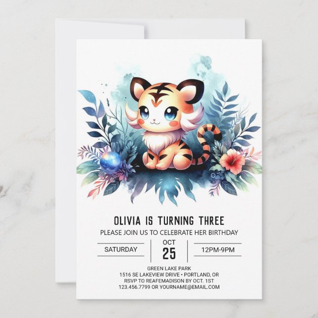 Invitación Elegante cumpleaños moderno de tigres (Anverso)