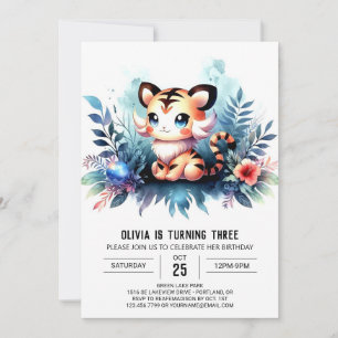Invitación Elegante cumpleaños moderno de tigres