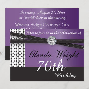 Invitación Elegante cumpleaños morado y negro
