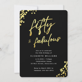 Invitación Elegante Cumpleaños Negro Oro Cincuenta y Fabuloso