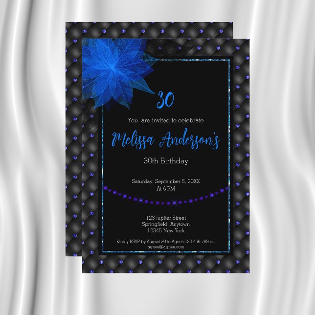 Invitación Elegante cumpleaños negro y azul (Subido por el creador)