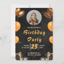 Invitación Elegante cumpleaños negro y oro