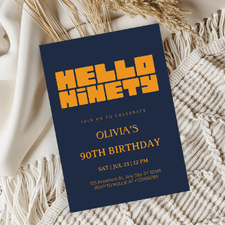 Invitación Elegante Cumpleaños Noventa Azul Marino 90