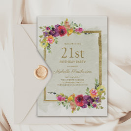 Invitación Elegante cumpleaños número 21 de las mujeres con f