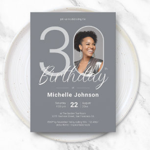 Invitación Elegante Cumpleaños Número 30 Foto Personalizada P
