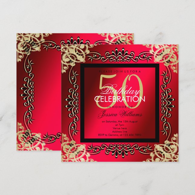 Invitación Elegante cumpleaños número 50 de las mujeres de Or (Anverso / Reverso)