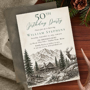 Invitación Elegante cumpleaños número 50 del Lodge de Montaña