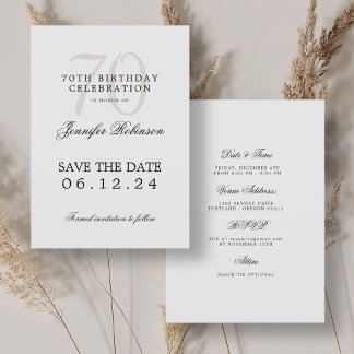 Invitación Elegante cumpleaños número 70 Guardar la fecha con