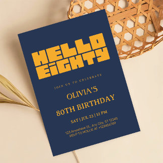 Invitación Elegante Cumpleaños Ochenta Azul Marino 80